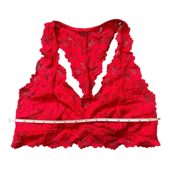Racerback Halter Lace Bralette - One Size, Red - Picture 5 of 8